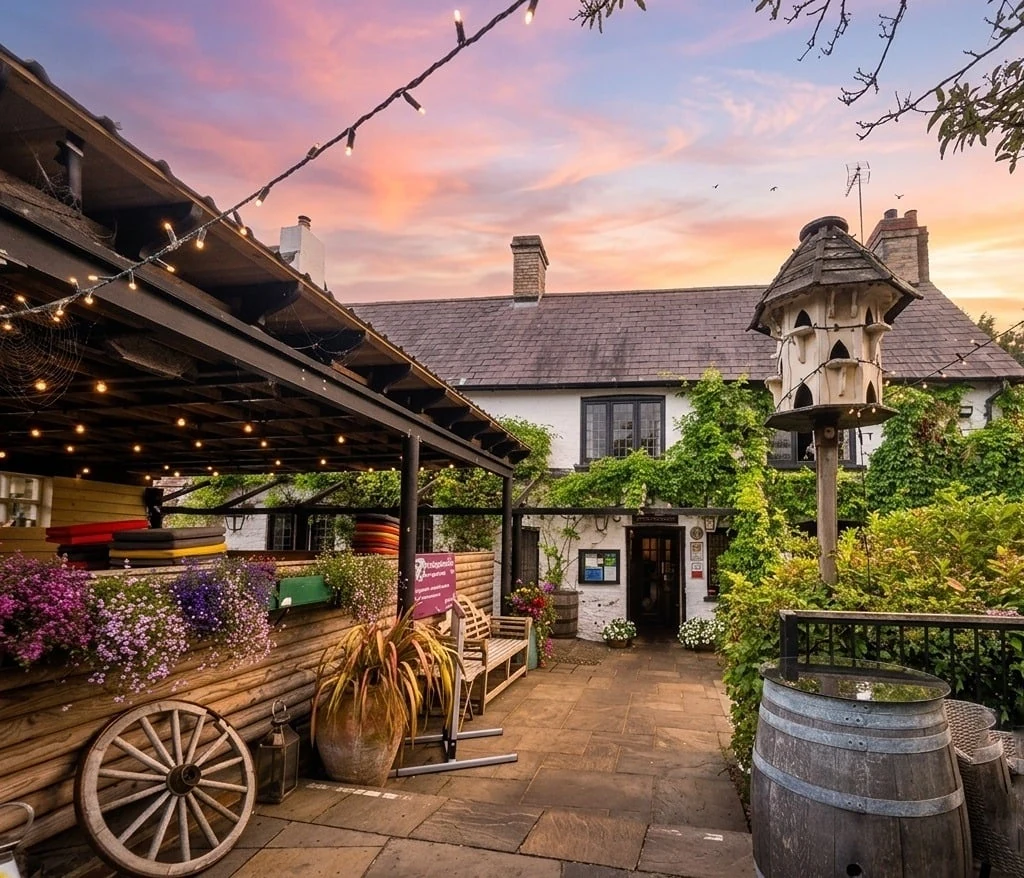 Courtyard and exterior at The Greyhound Inn