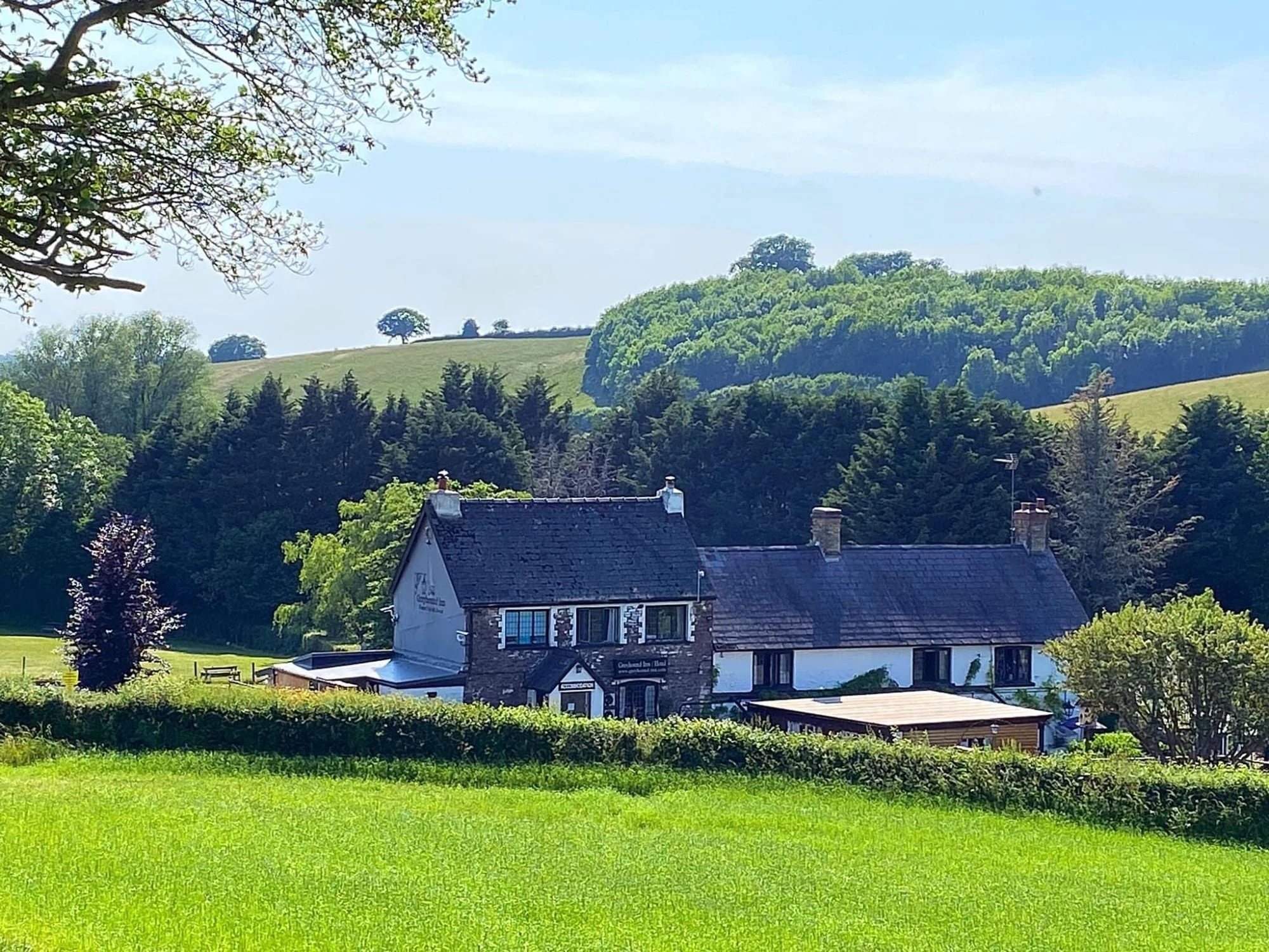 The Greyhound Inn surrounded by the Monmouthshire countryside