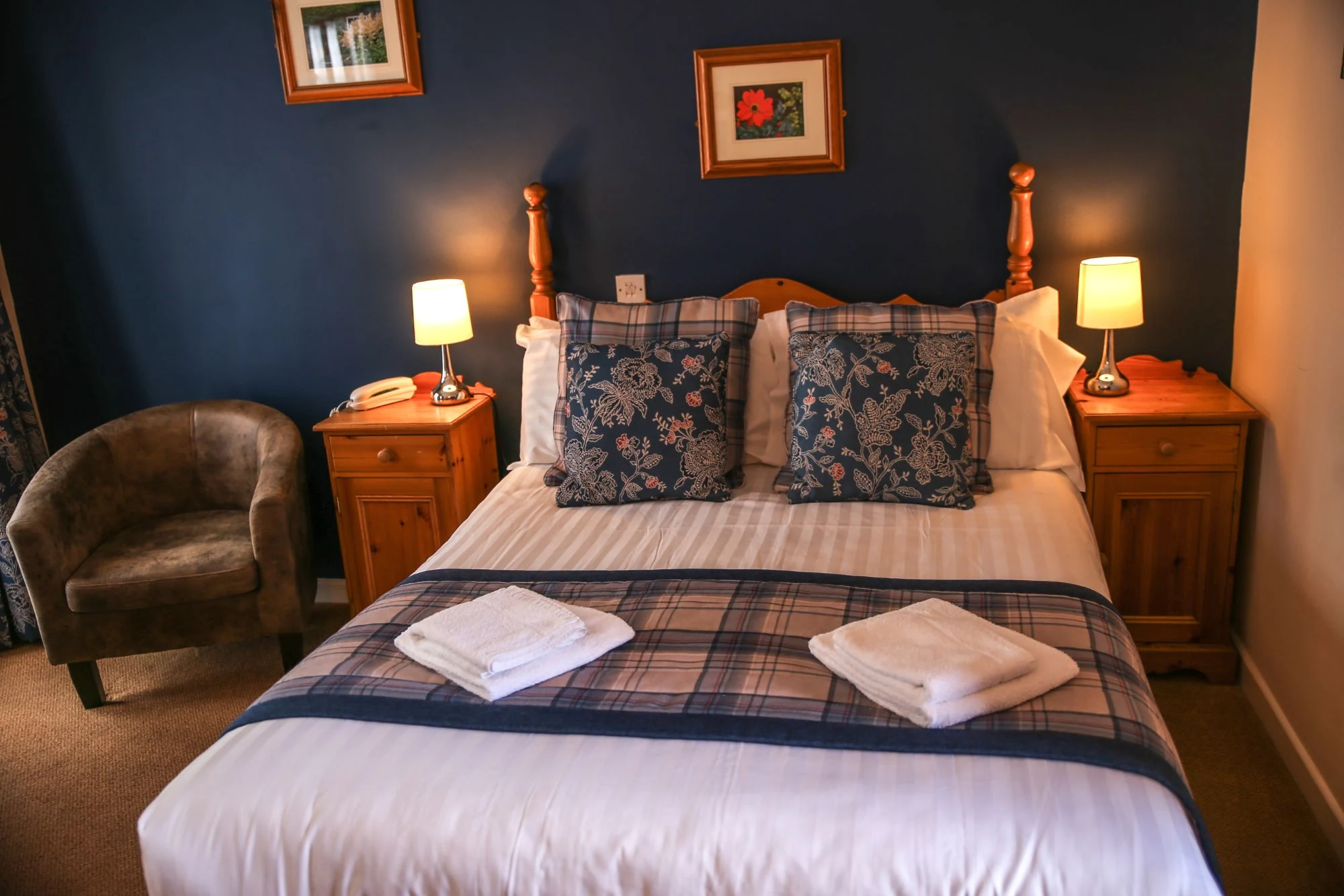 Comfortable bedroom at The Greyhound Inn